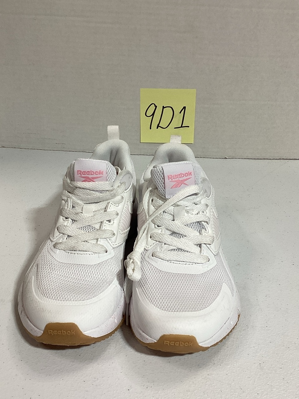 Reebok Kids White Sneakers with Pink Logo and Gum Sole